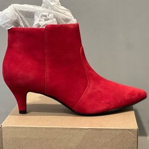 Brand new clarks red suede kitten heel zip-up ankle boots